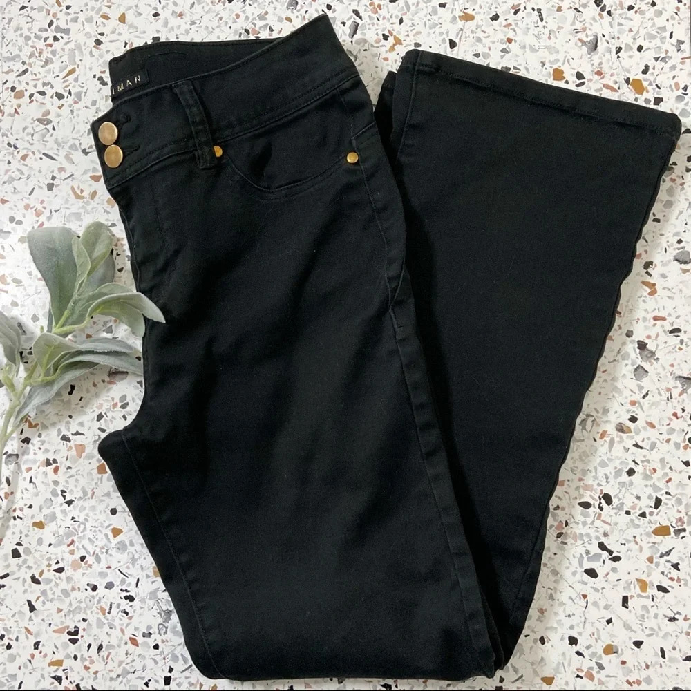 IMAN Bootcut Jeans Slimming Stretch Pants Size 6 Double Button Dark Wash